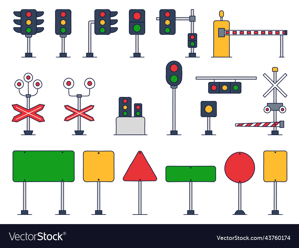 Set of traffic cartoon railway and road traffic Vector Image