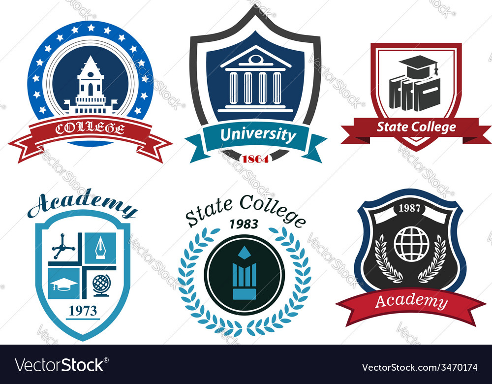 University college and academy heraldic emblems Vector Image