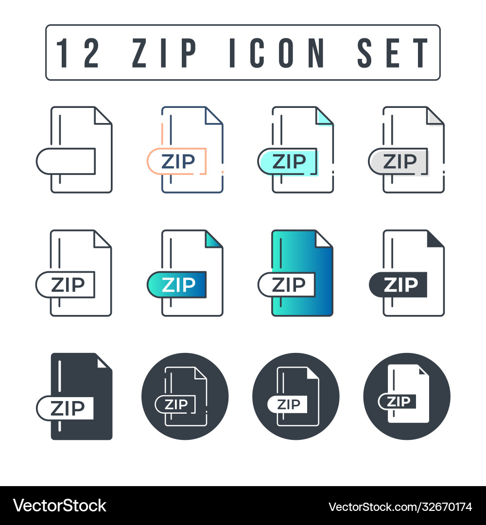 Zip file format icon set 12 Royalty Free Vector Image