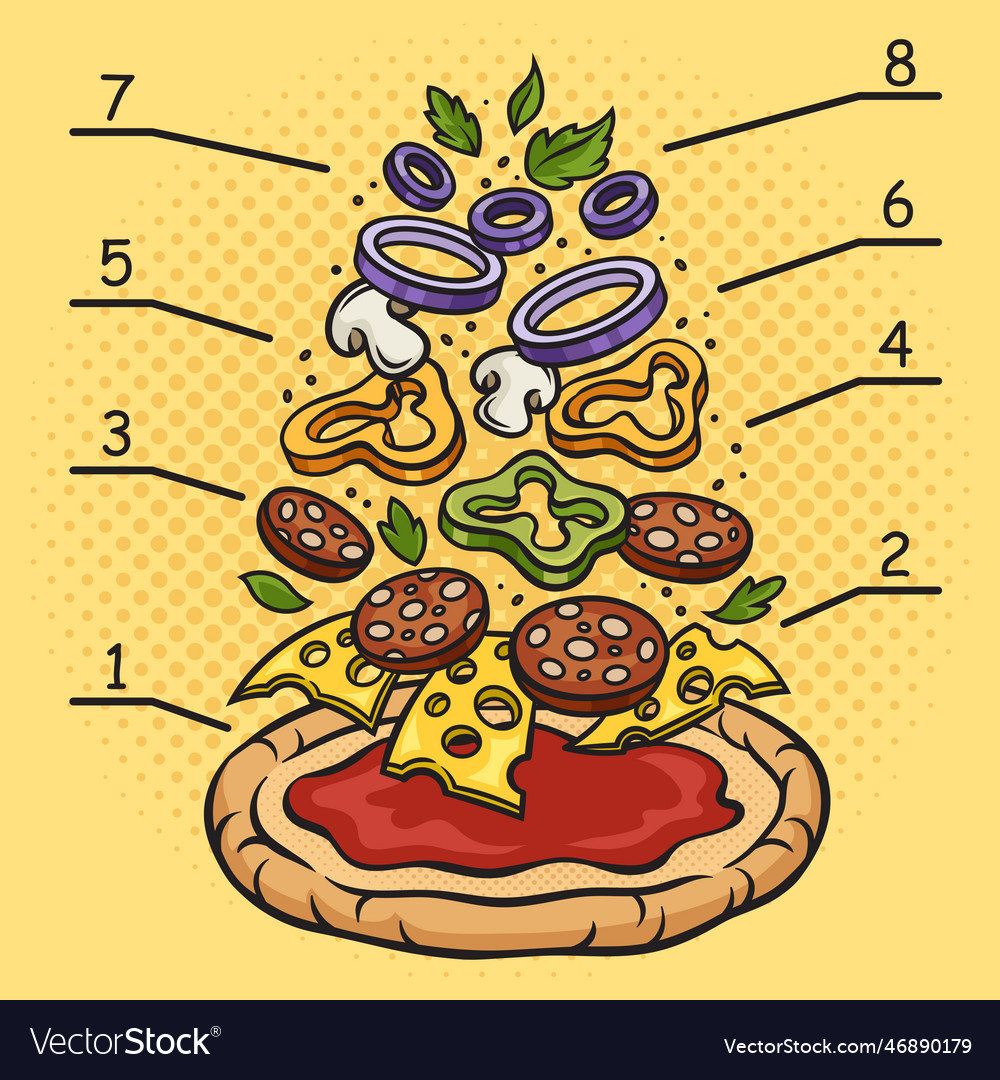 Components of pizza pop art Royalty Free Vector Image
