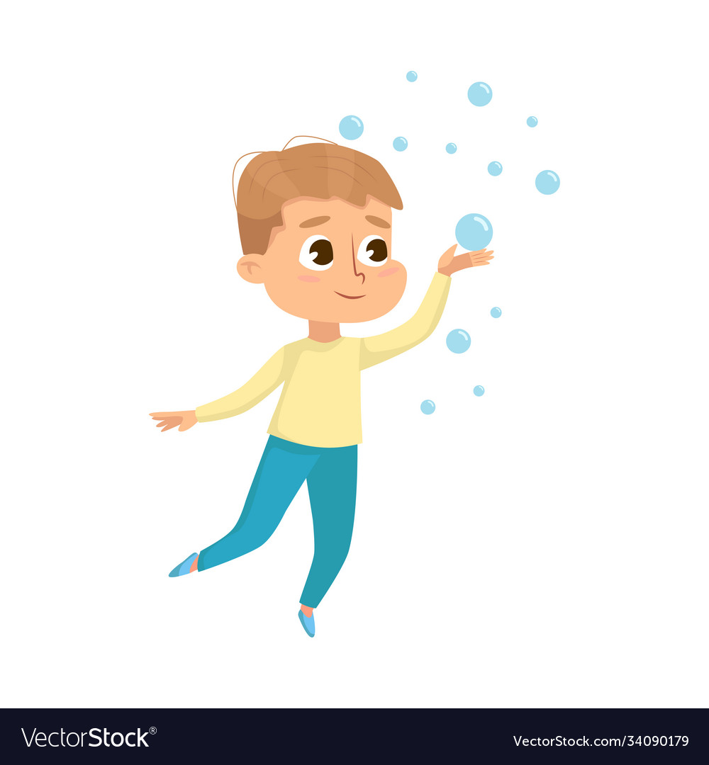 Cute little boy playing with soap bubbles kids Vector Image