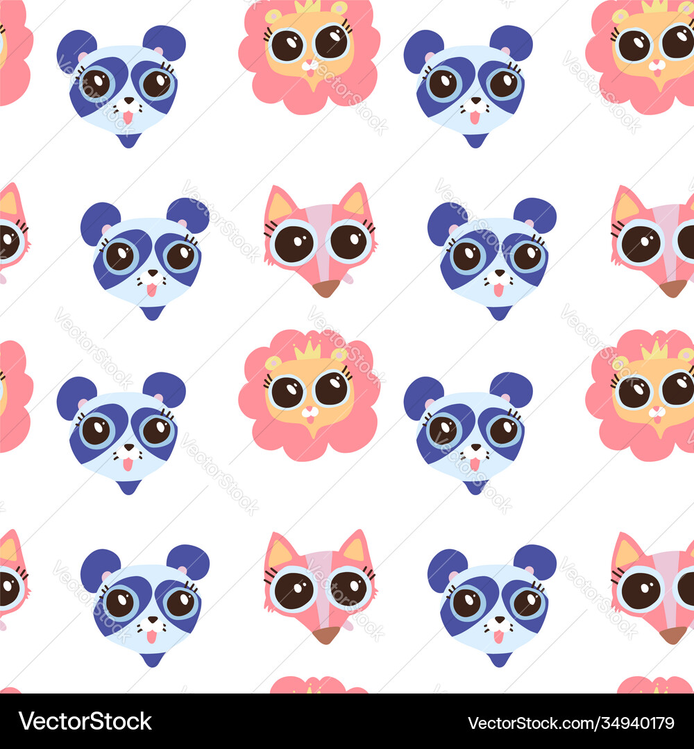 Seamless pattern with cute animals face image Vector Image
