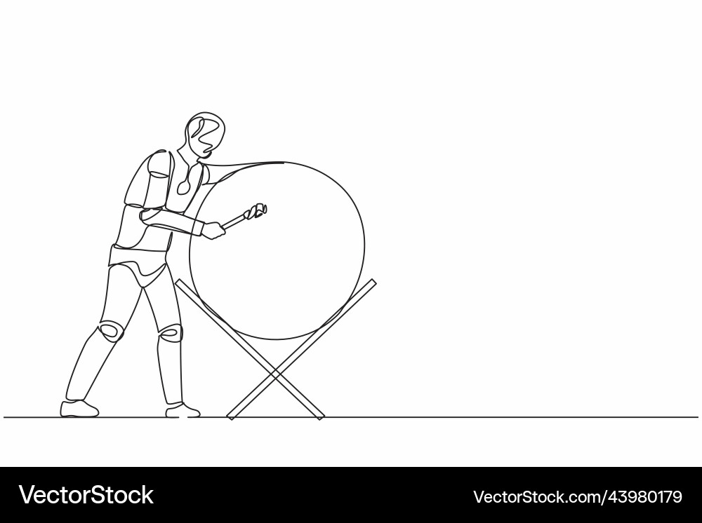 Single Continuous Line Drawing Robot Hitting Vector Image