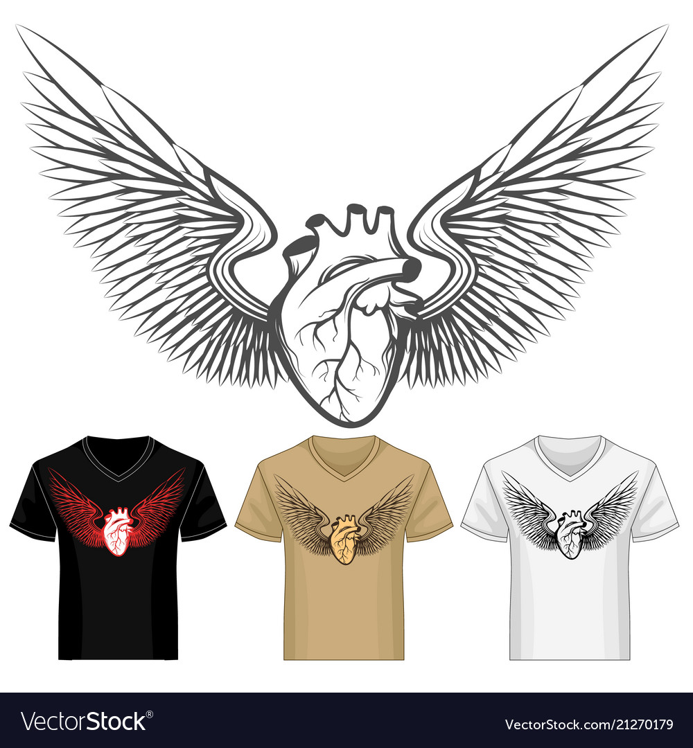 Winged heart shirt template vector image Winged heart shirt template
