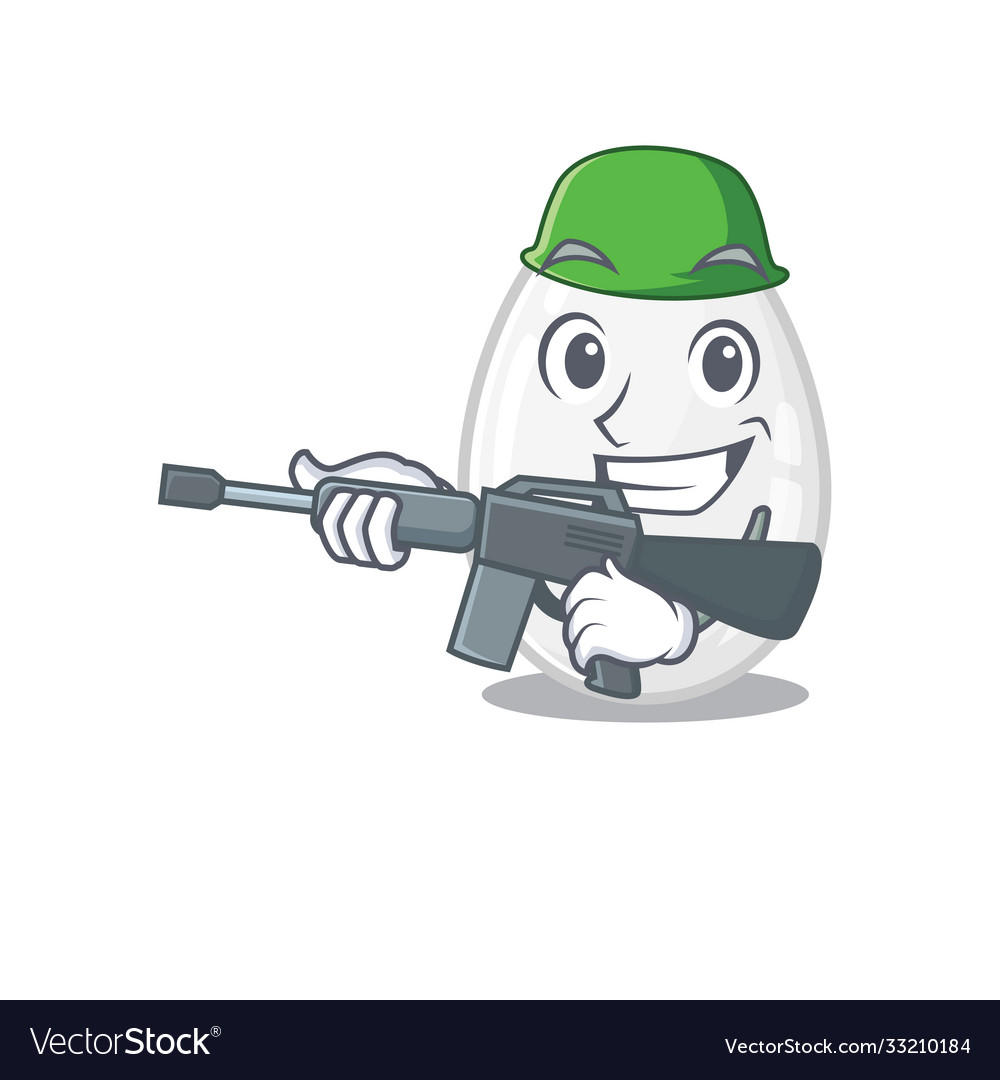 A cute picture white egg army with machine gun Vector Image