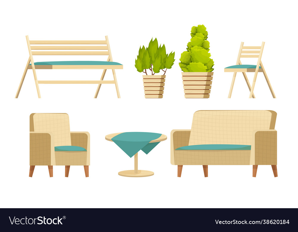 Backyard Furniture Set Comfortable Armchair Sofa Vector Image