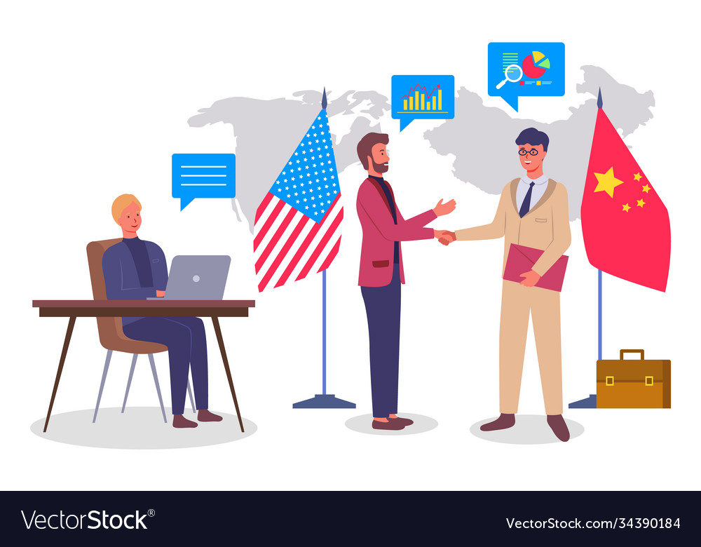 Businessmen shaking hands trade agreement between Vector Image