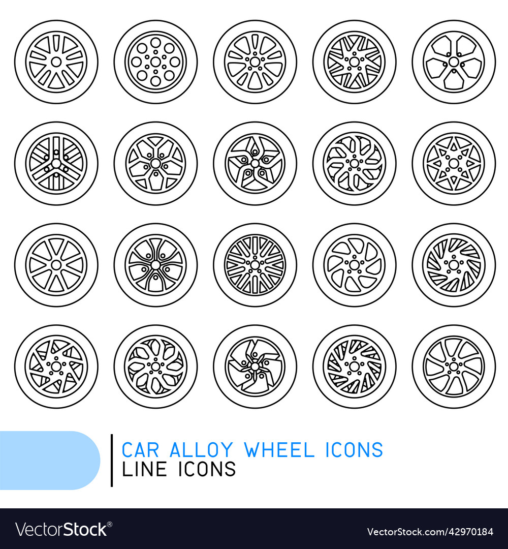 Car alloy wheel line icons vector image Car alloy wheel line icons