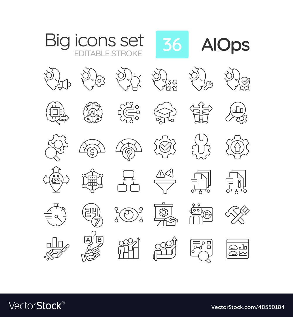 Editable black big icons set for ai ops Royalty Free Vector