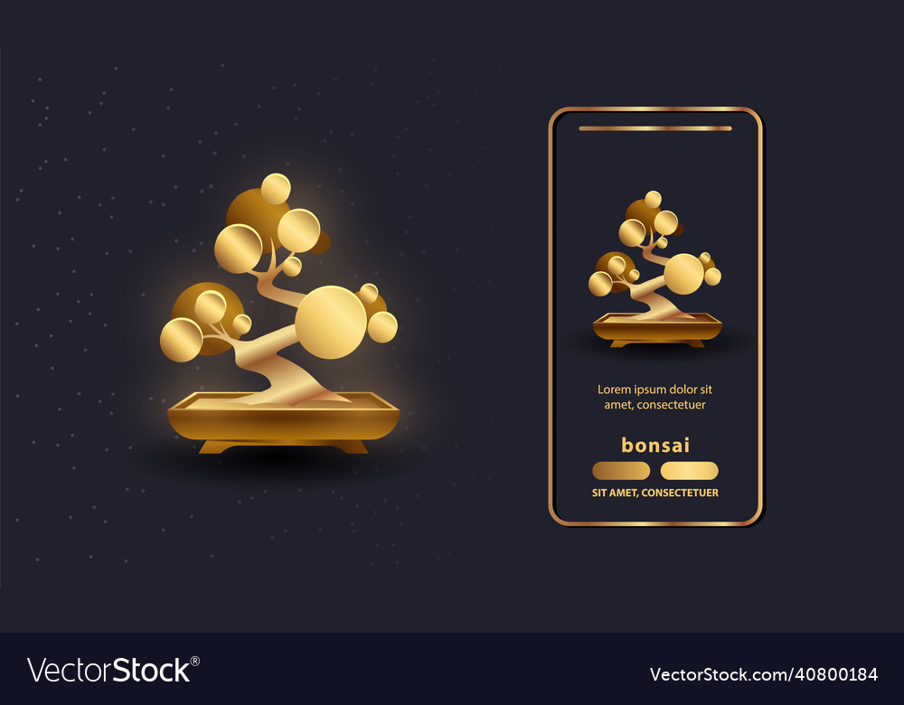 Gold bonsai tree and bonsai pot vector image Gold bonsai tree and bonsai pot