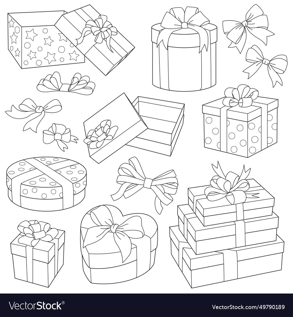 Different gift boxes with ribbon bow set Vector Image