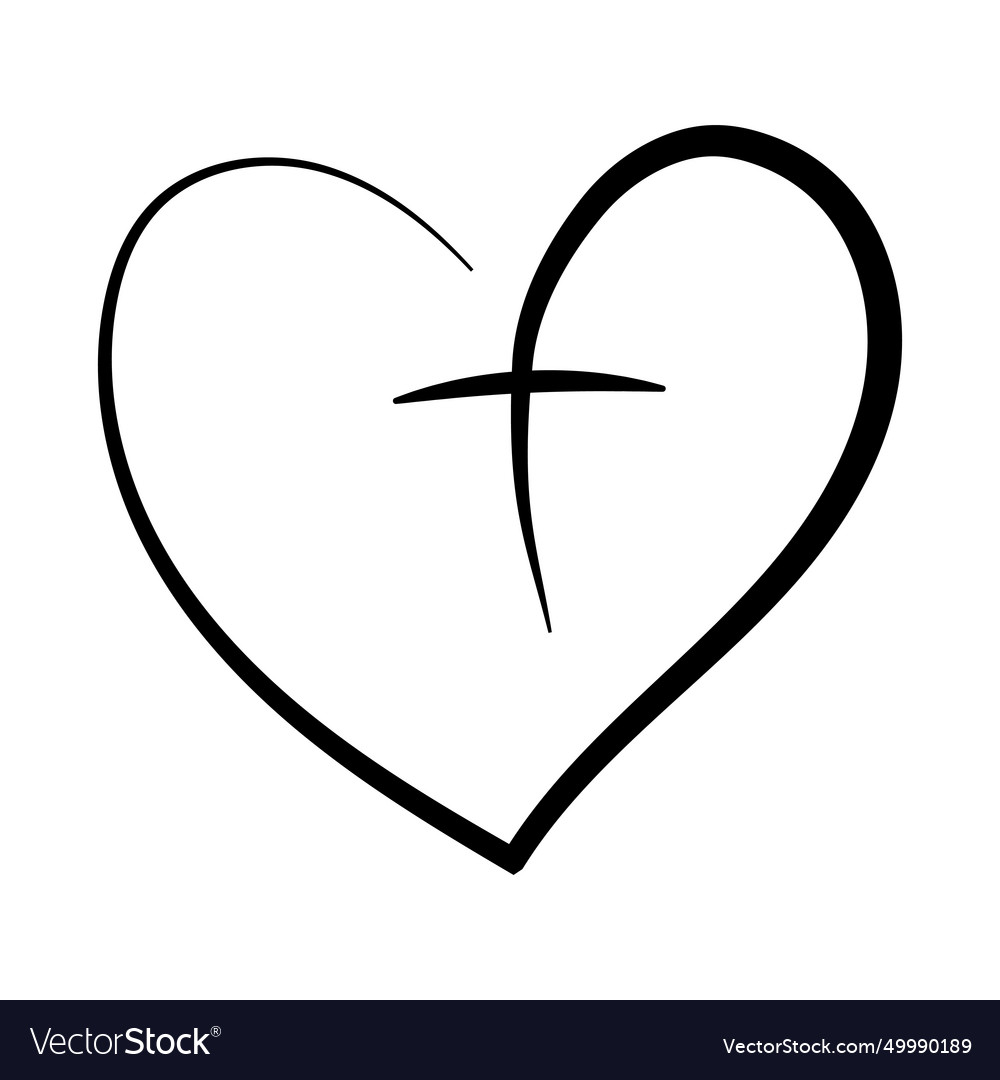 Religious tattoo icon heart with cross god in Vector Image