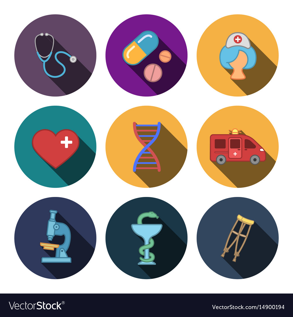 Nine flat medicine icons Royalty Free Vector Image