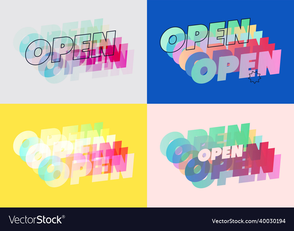 Open door signs colorful set in modern web style Vector Image