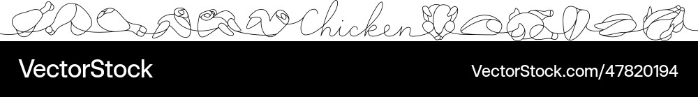 Raw chicken set one line continuous drawing Vector Image