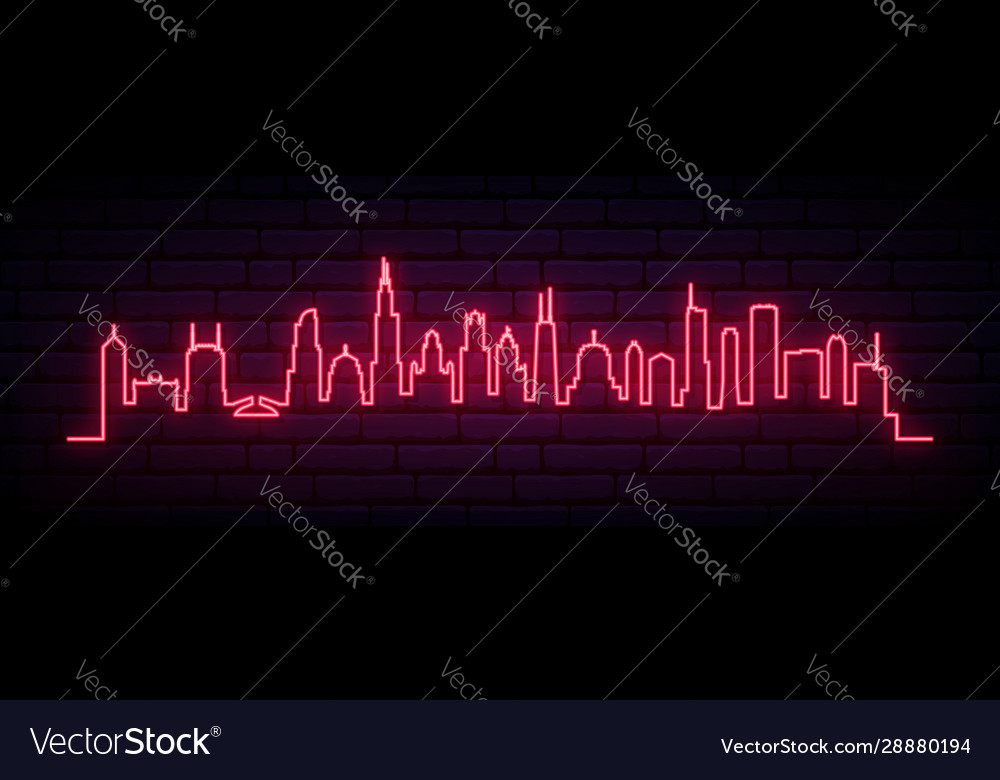 Red neon skyline chicago city bright chicago Vector Image