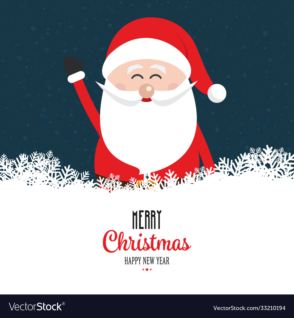 Santa claus wave happy snowy night background Vector Image