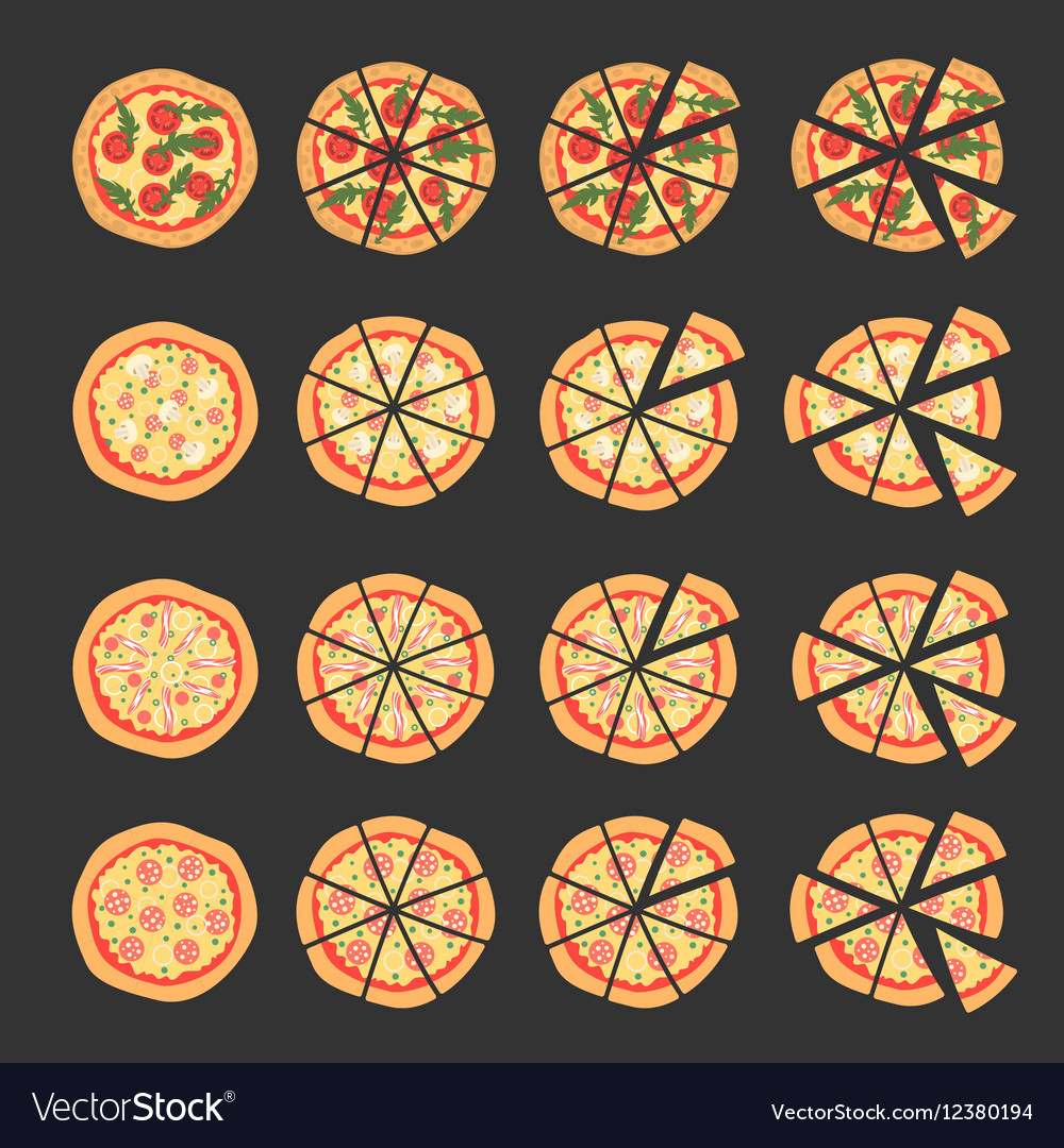 Set with different varieties pizza cut slices Vector Image