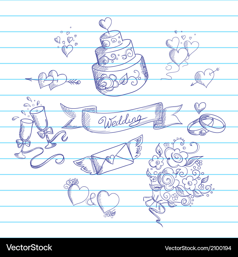Sketch wedding design elements Royalty Free Vector Image