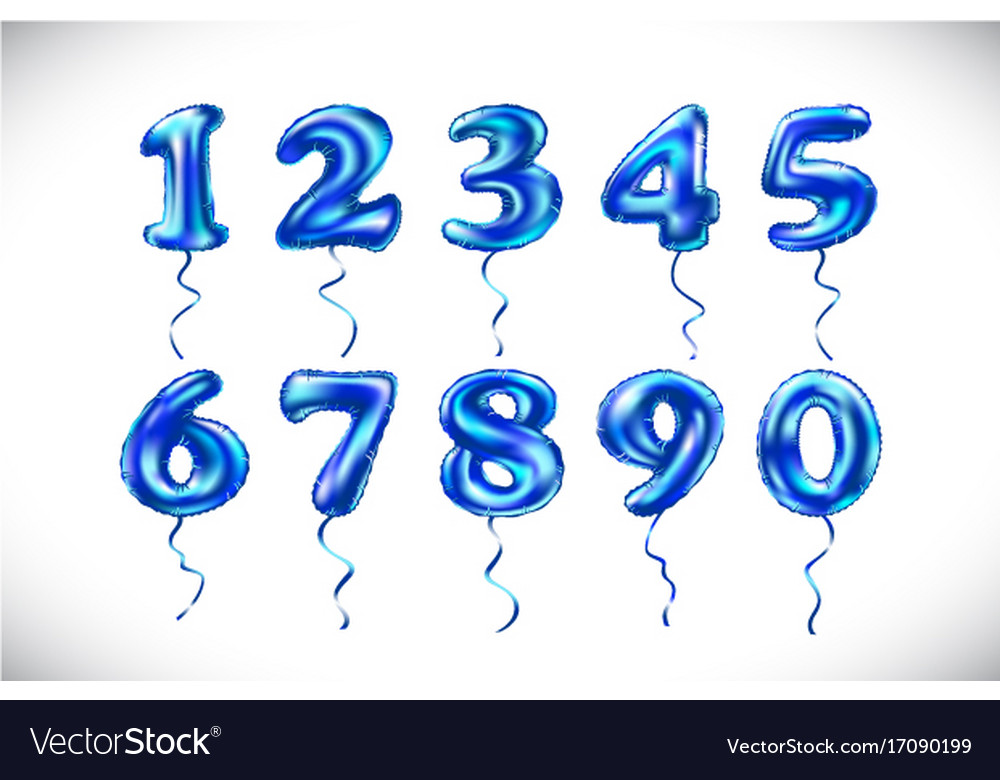 Blue Number 1 2 3 4 5 6 7 8 9 0 Metallic Balloon Vector Image