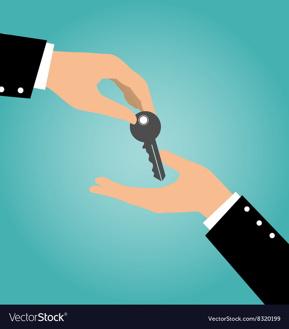 Business hand giving a key to another hand Vector Image