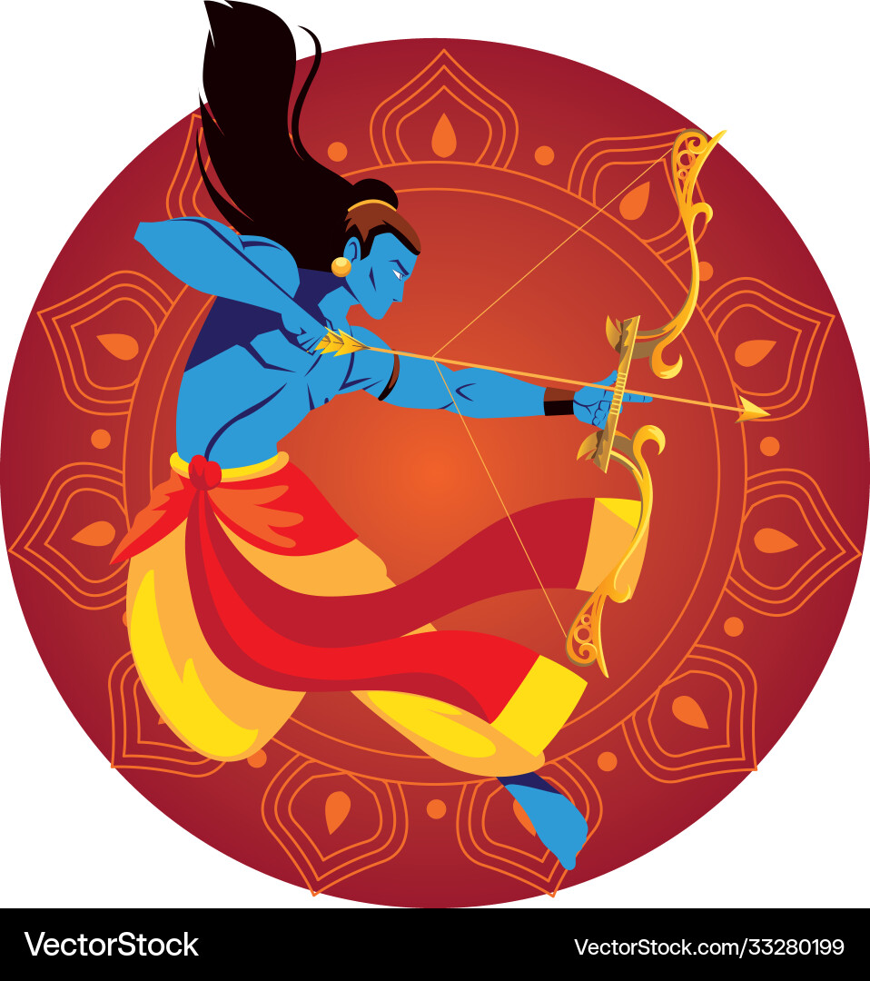 Lord ram cartoon with bow and arrow in front Vector Image