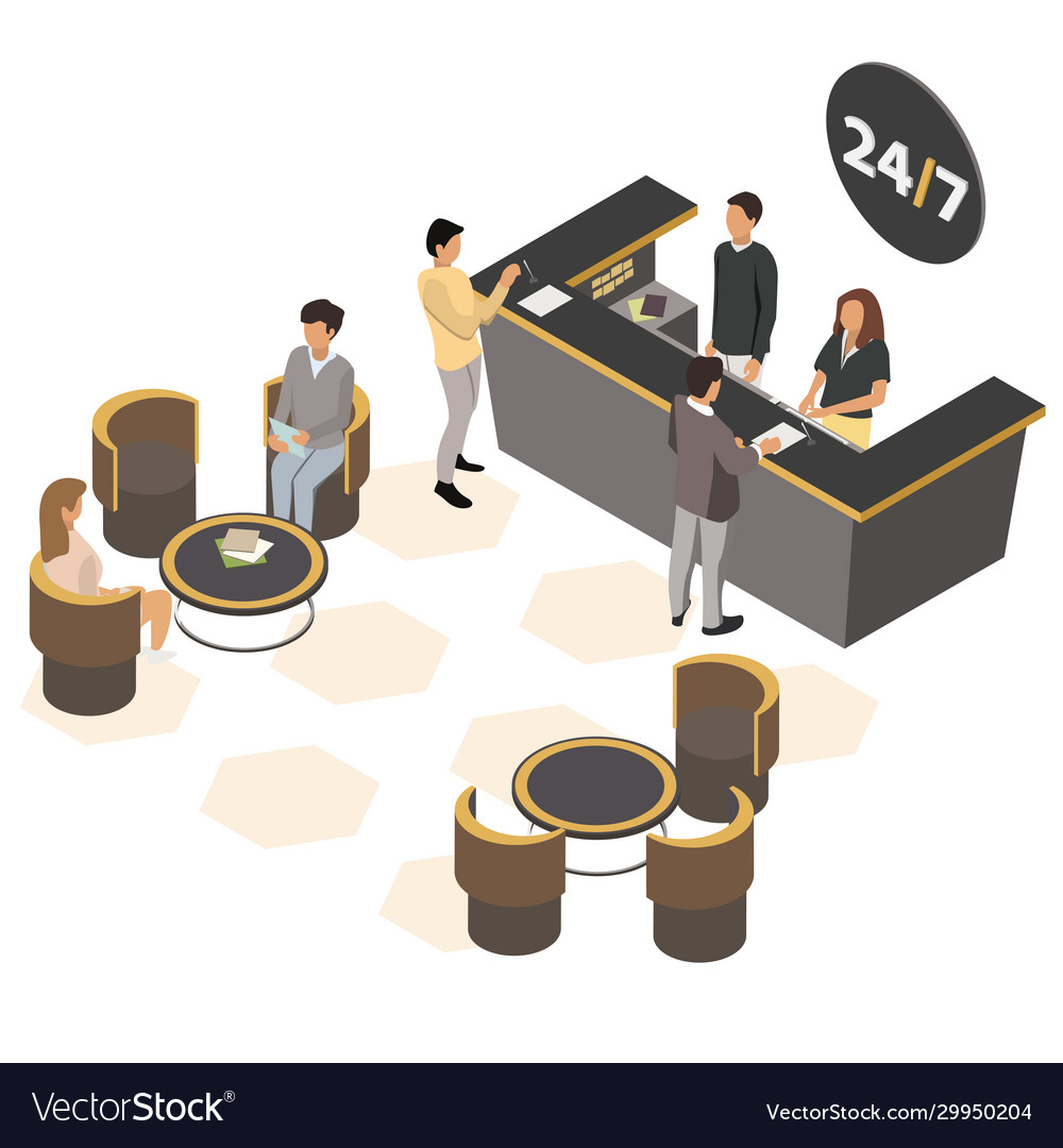 Customers at reception receptionist Royalty Free Vector