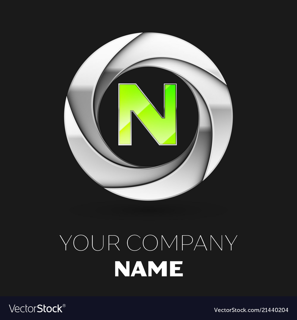 Green letter n logo symbol in silver circle Vector Image