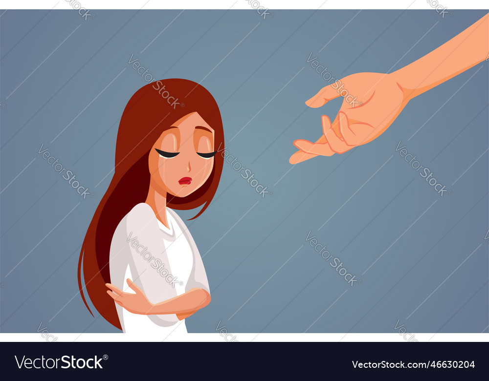 Sad unhappy woman receiving a helping hand Vector Image