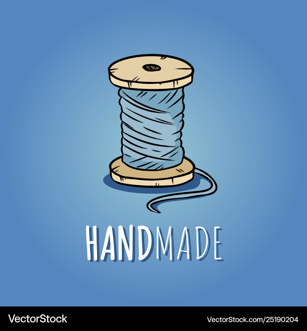 Wooden pulley cotton threads handmade logo Vector Image