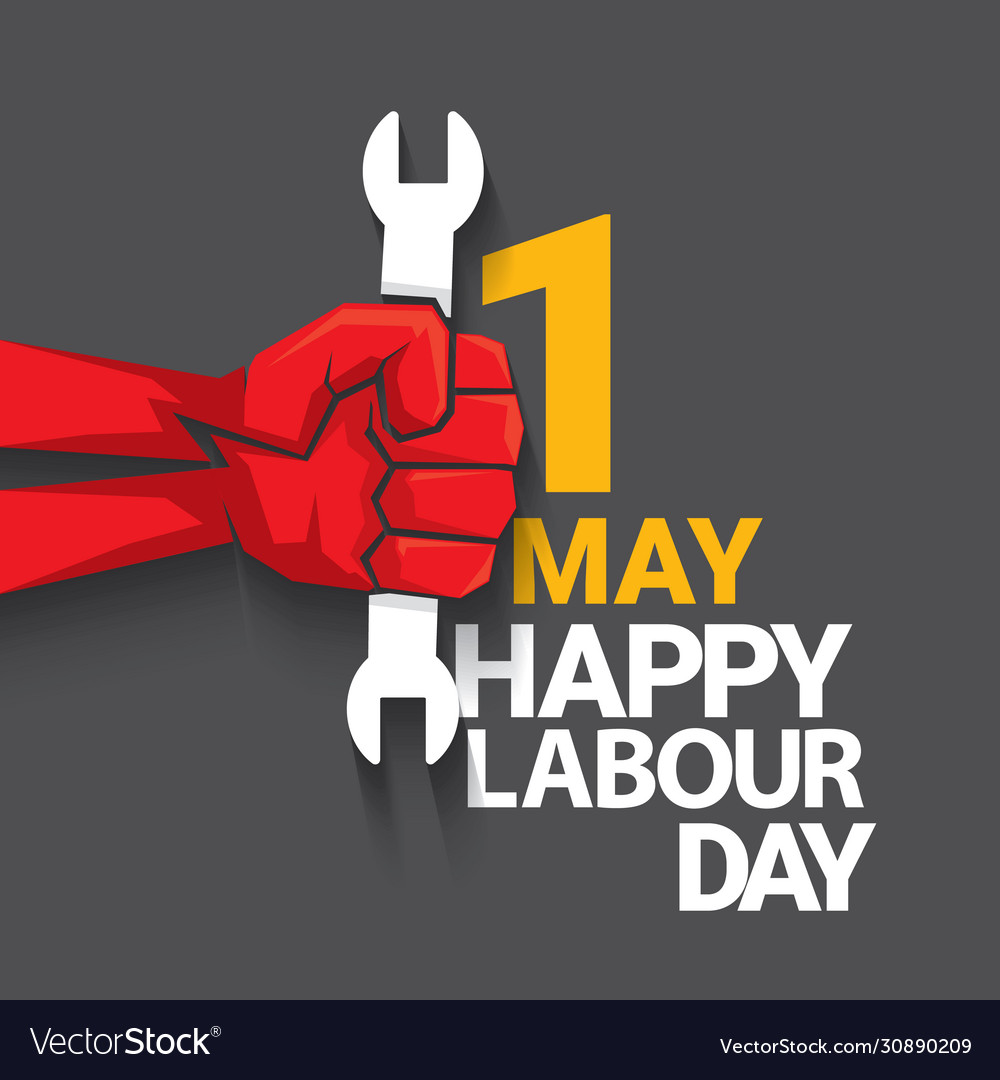 1 may happy labour day label with strong Vector Image