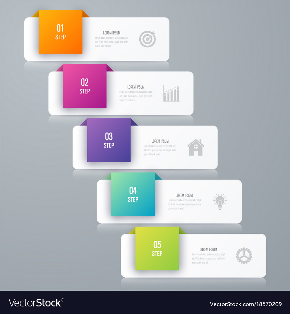 Business infographics template 5 steps with square