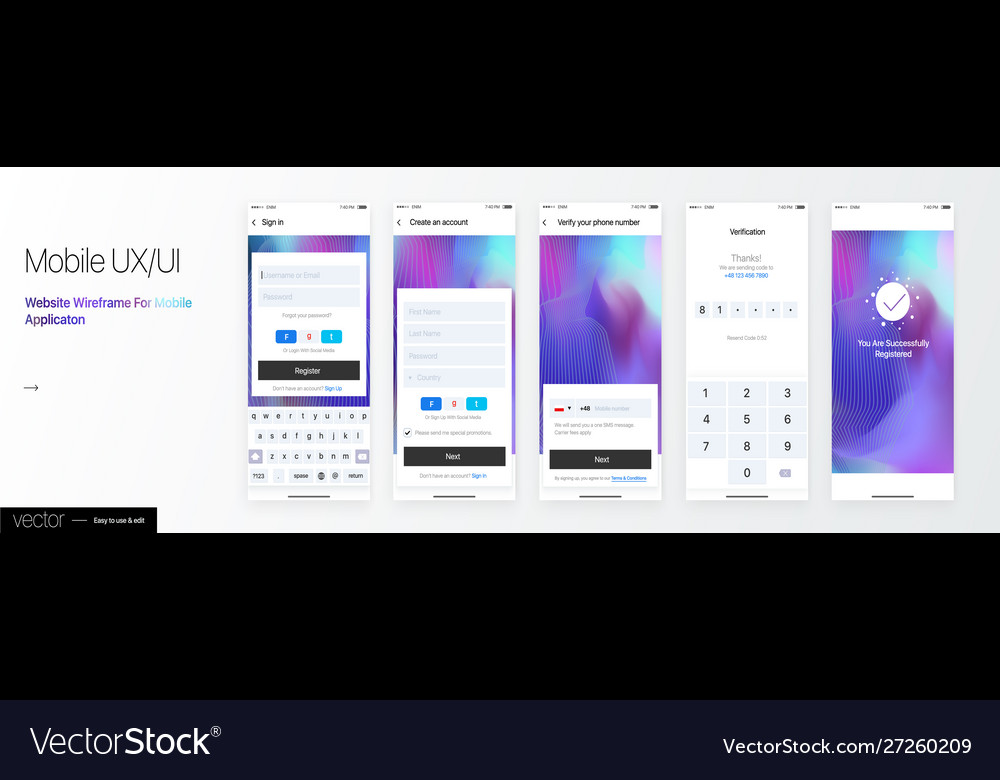 Design mobile application ui ux set Royalty Free Vector