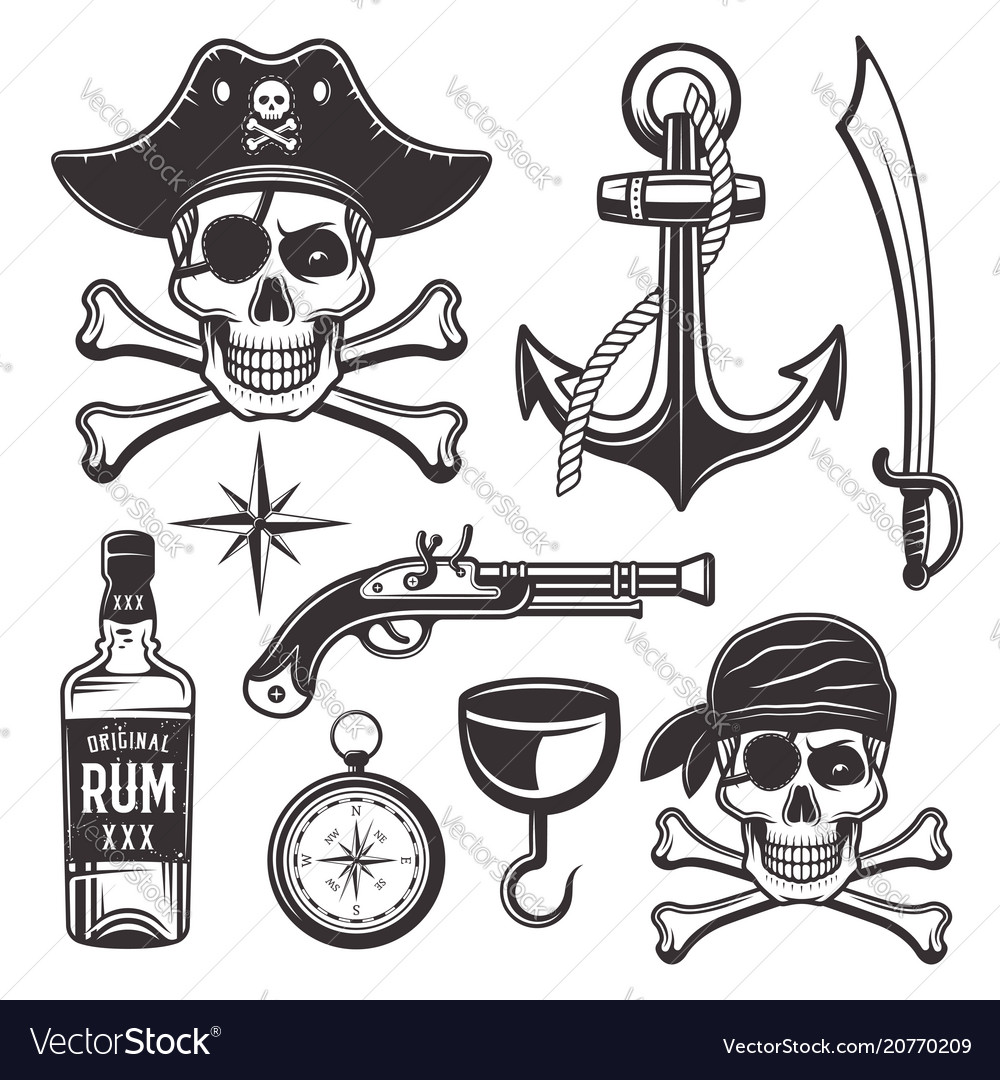 Pirates attributes set of vintage elements Vector Image