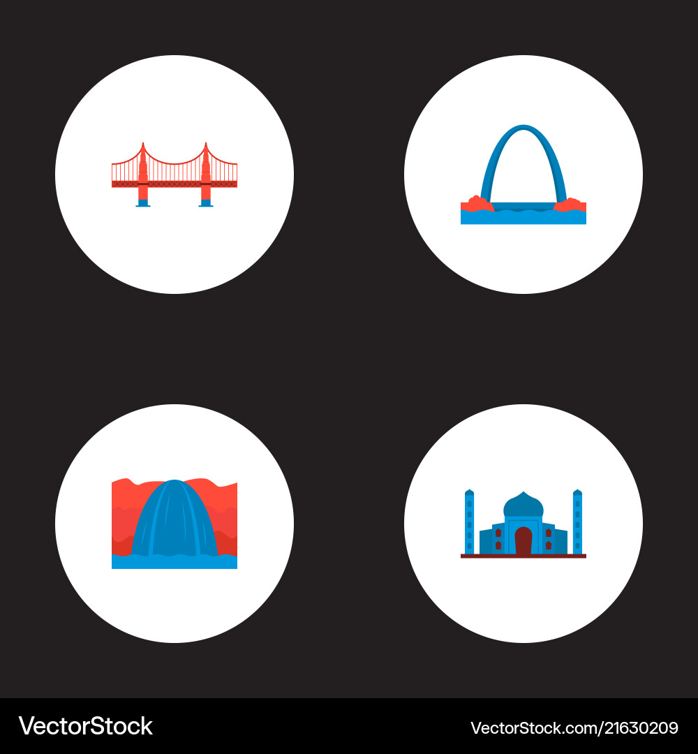 Set famous icons flat style symbols Royalty Free Vector