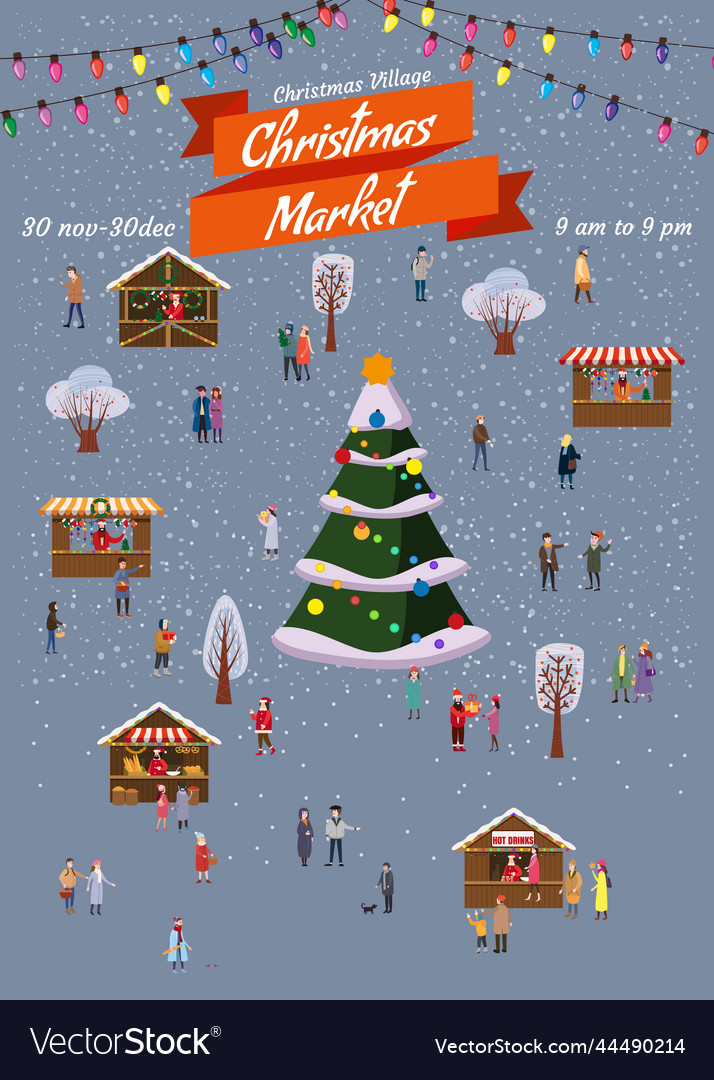 Christmas Market Poster Background Xmas Fair Vector Image