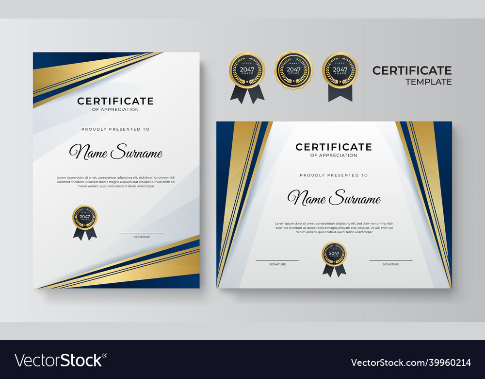 Modern blue gold certificate design template Vector Image