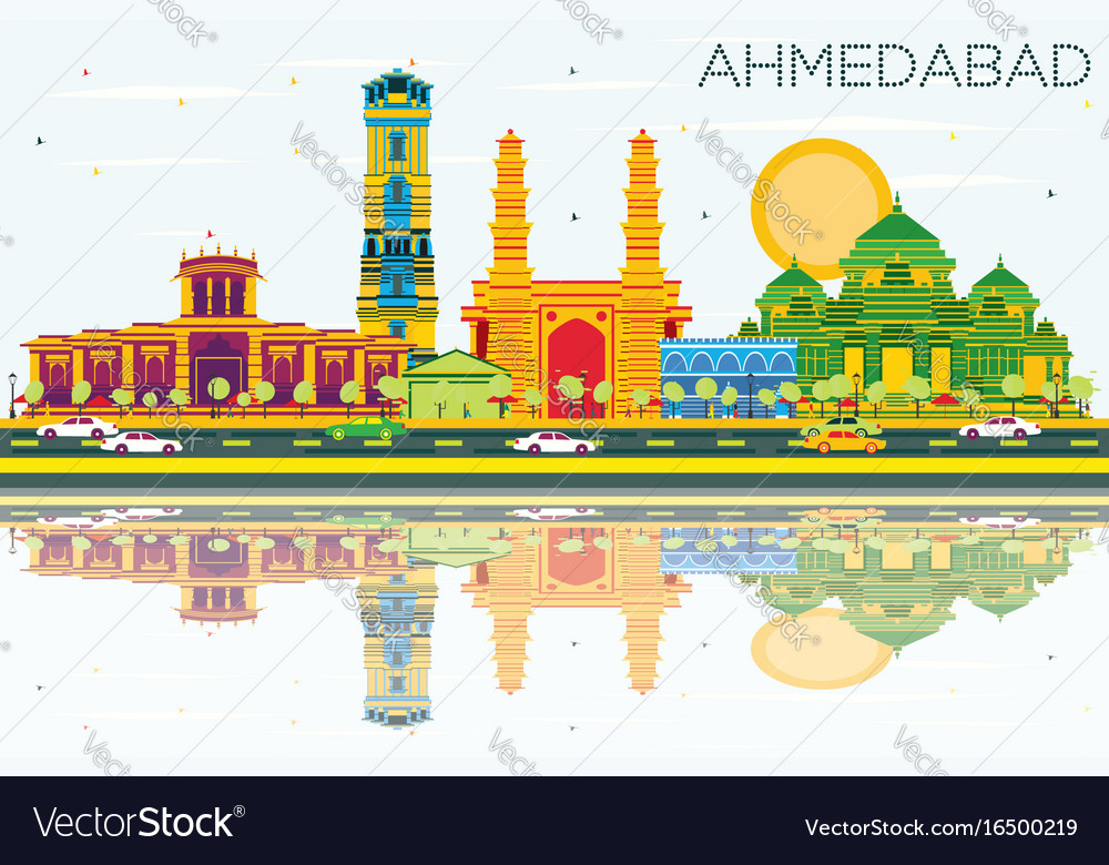 Ahmedabad skyline with color buildings blue sky Vector Image