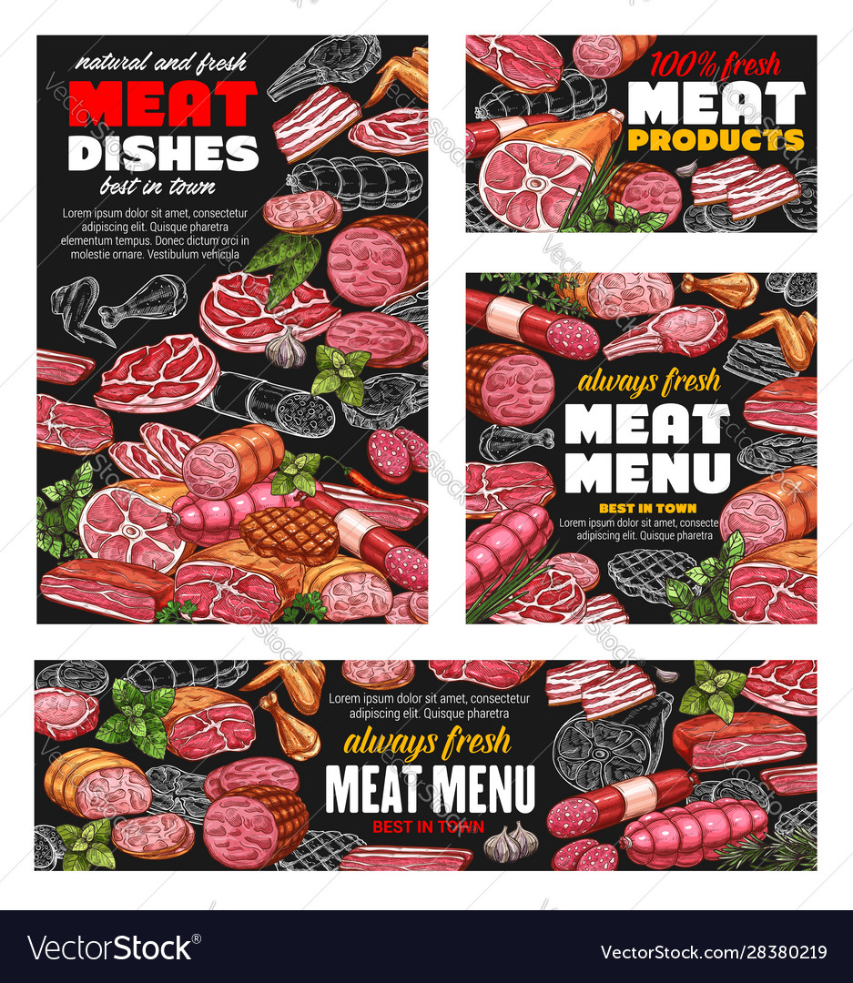 Butcher meat products butchery sausages menu Vector Image