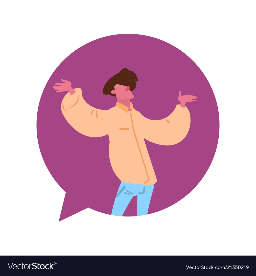 Man chat bubble character open arms gesture male Vector Image