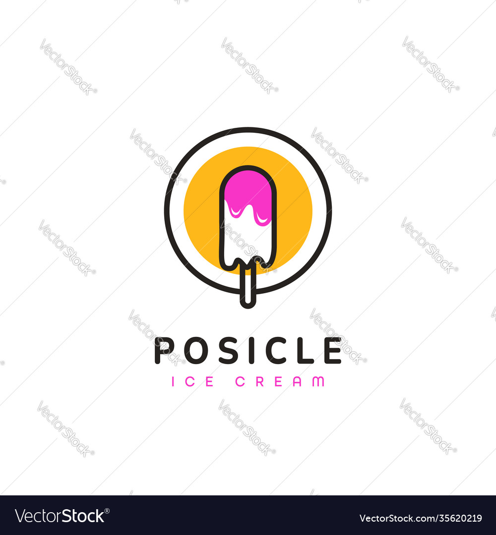 Popsicle melting pink ice cream logo icon symbol Vector Image