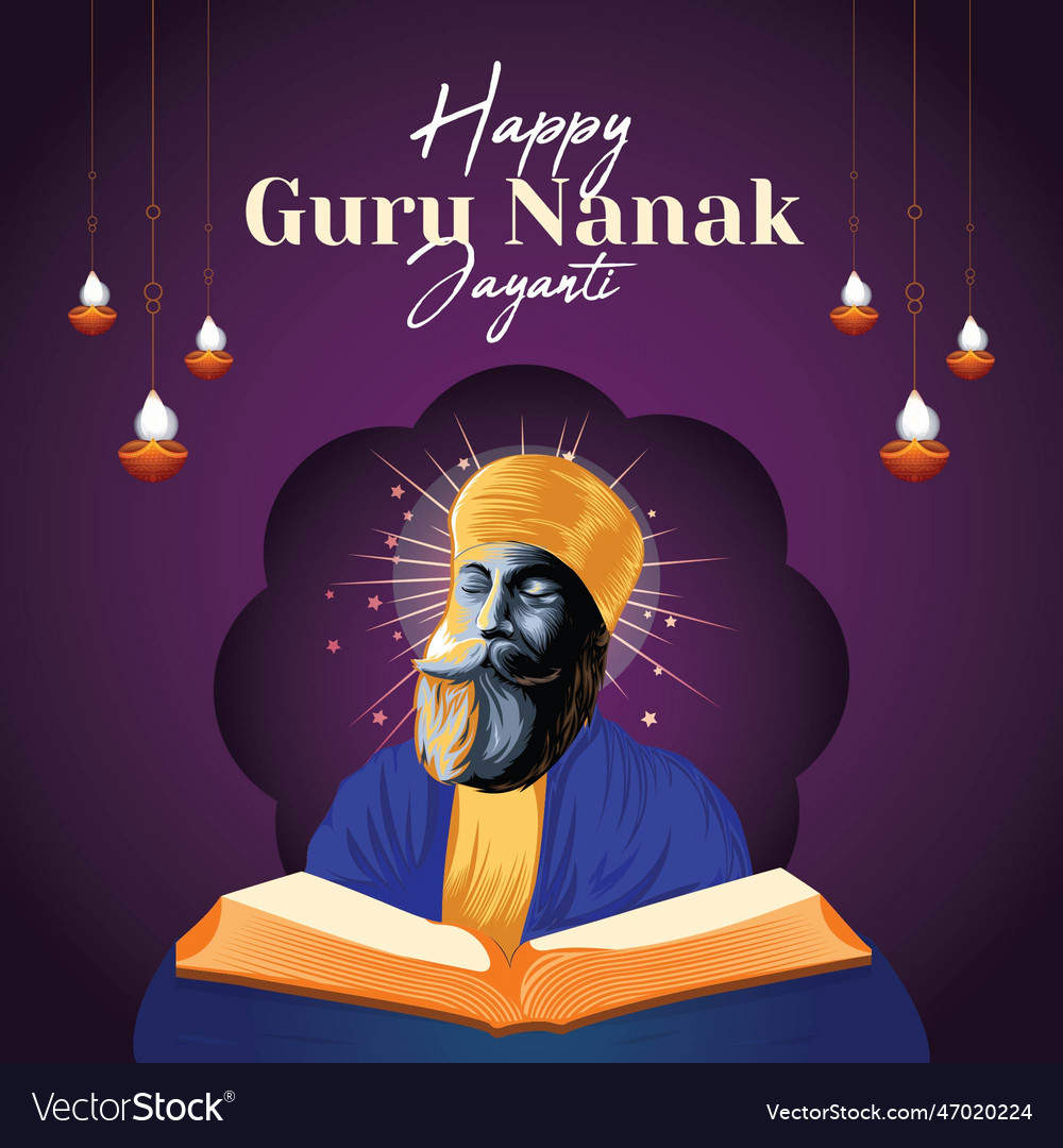 Happy gurpurab sikh festival banner design Vector Image