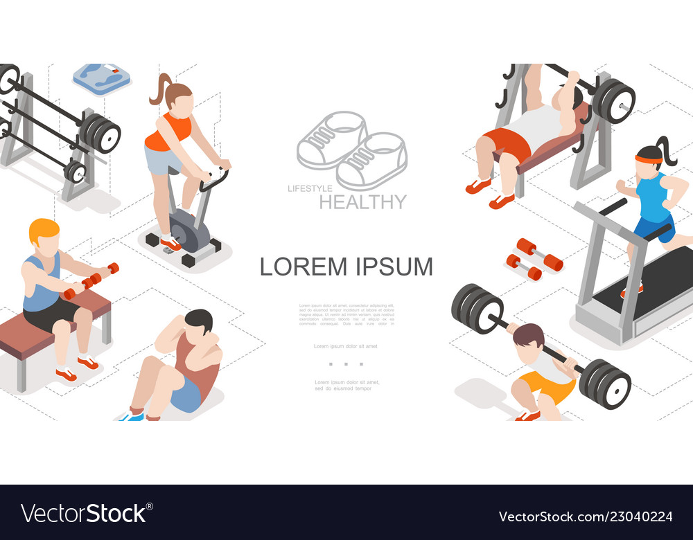 Isometric fitness and sport composition Royalty Free Vector