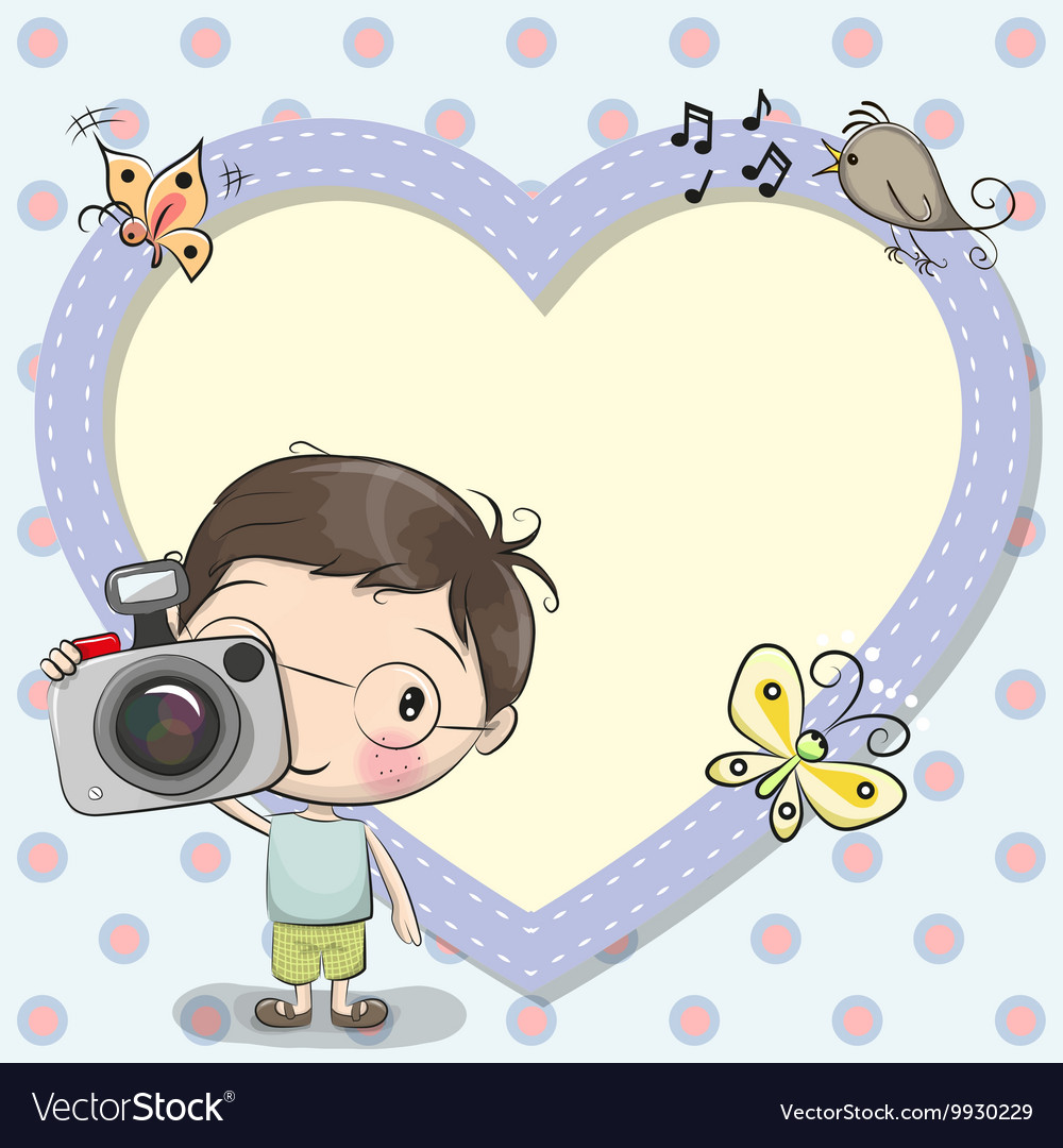 Cute cartoon boy with a camera Royalty Free Vector Image