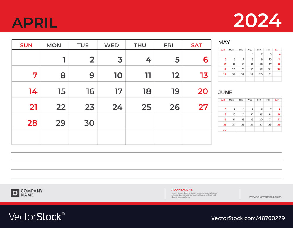 Desk calendar 2024 design april template Vector Image