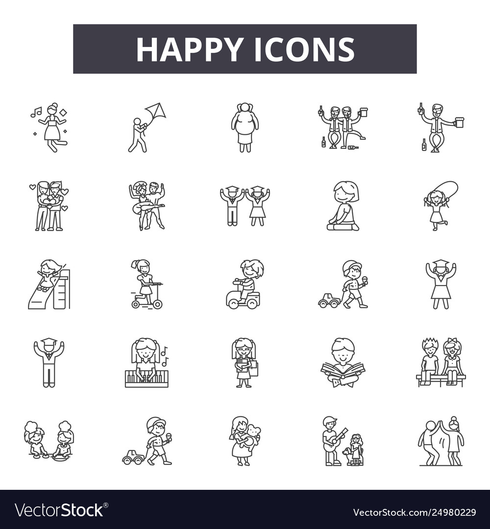 Happy line icons signs set outline Royalty Free Vector Image