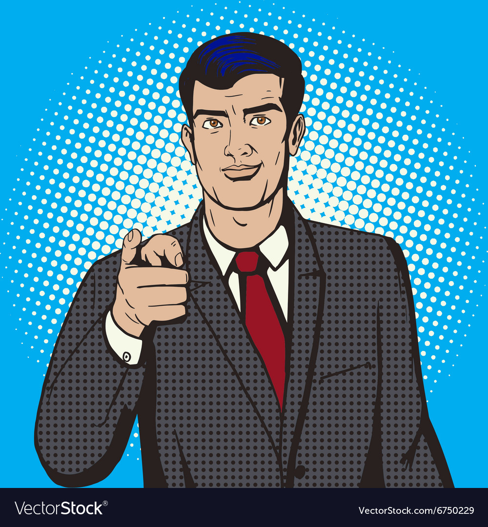 Man pointing forward finger pop art style Vector Image