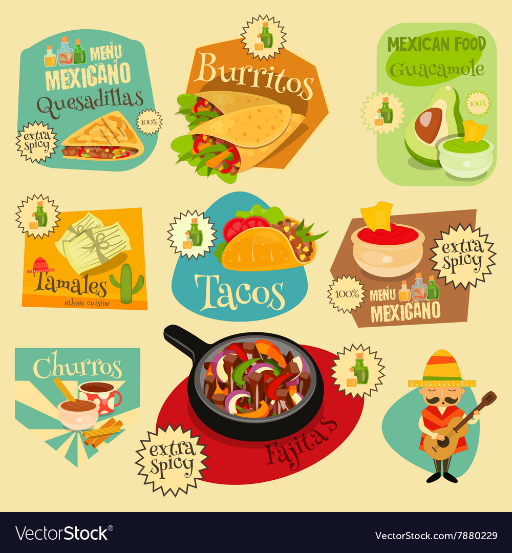 Mexican Food Menu Mini Labels Vector 7880229 