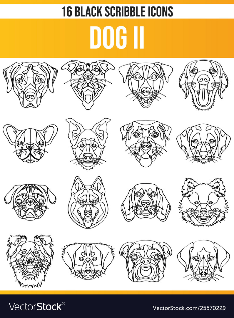 Scribble black icon set dogs ii Royalty Free Vector Image