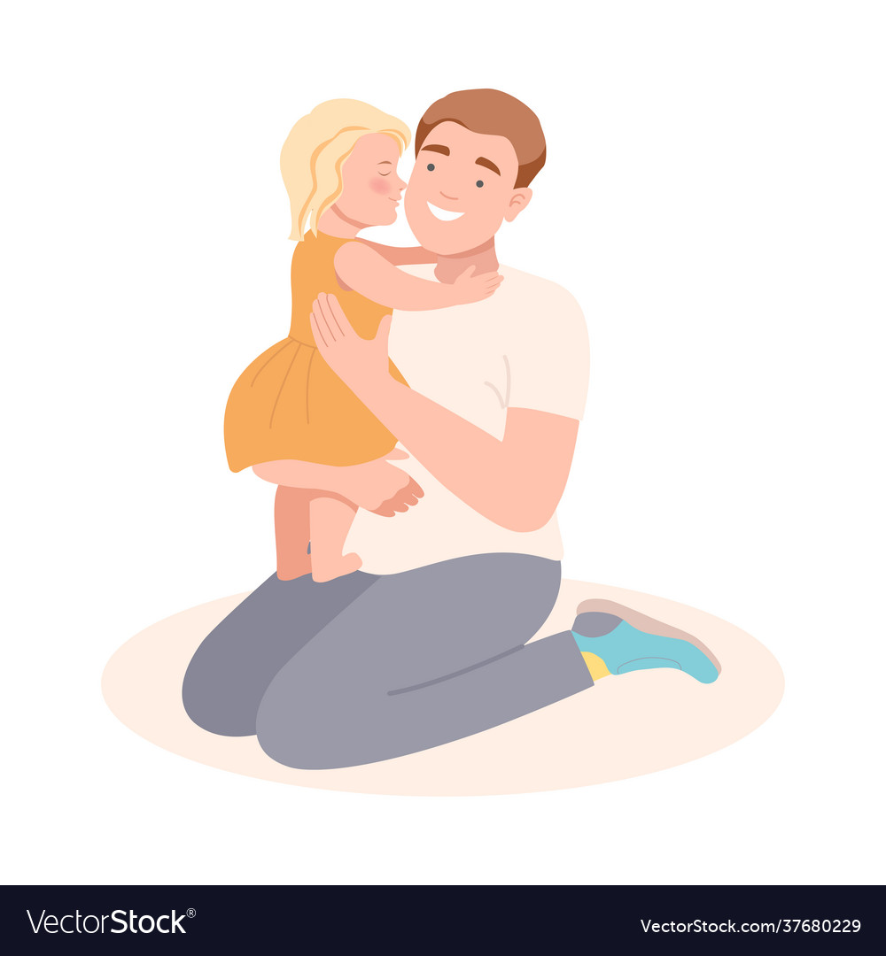 Young father embracing his daughter kissing Vector Image